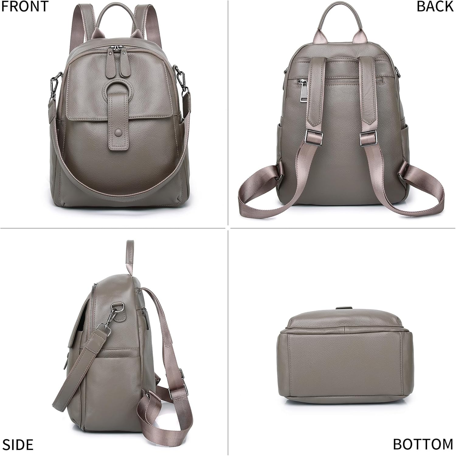 Genuine Leather Backpack Purse For Women Grey Real Soft Leather Travel Convertible Ladies Shoulder Bag - Image 8