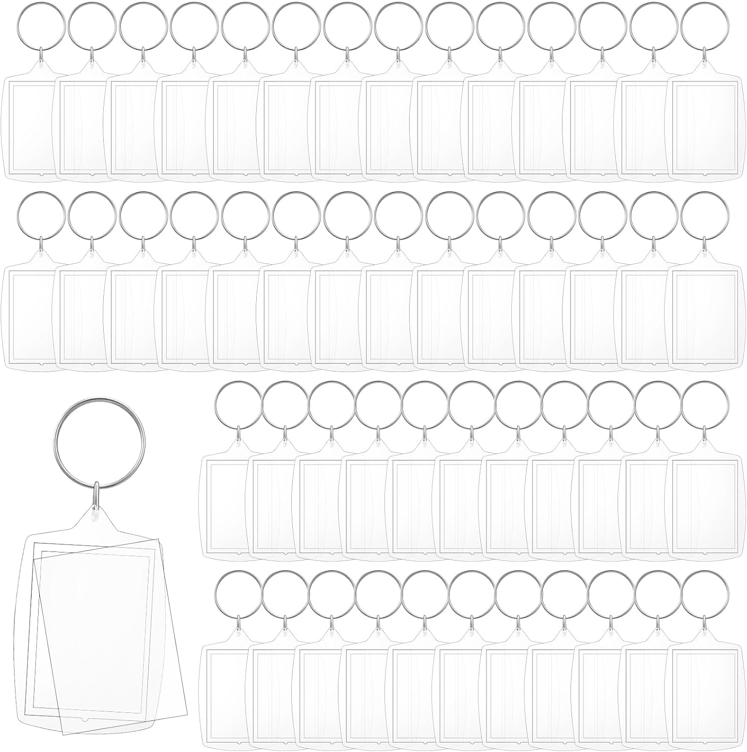 150 Pcs Acrylic Photo Keychain, 2.20x1.61 Inch Clear Blank Picture Frame Keyring with Insert for DIY Personalized Gifts, Wedding, Graduation Favors