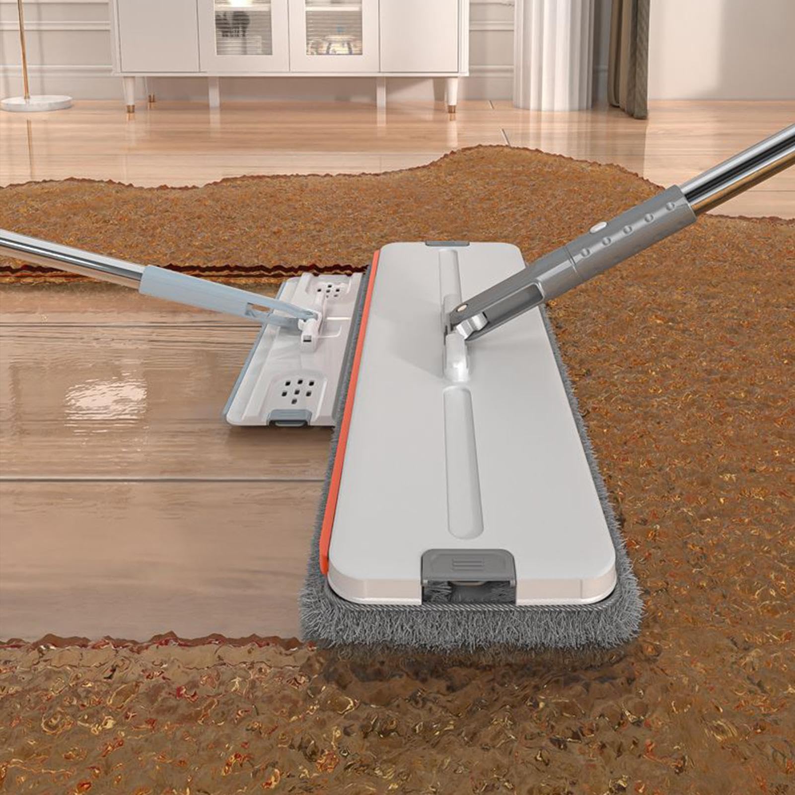 Flacher Wischmopp und Eimer – Pflegewerkzeuge für Zuhause, flacher Mop mit Eimer – für die Reinigung von Badezimmer, Fliesen, Wand, , Küche und Parkett