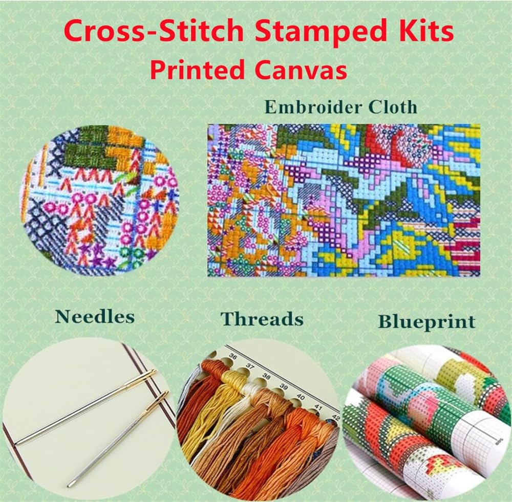 FanZheZhe kit cuscino punto croce Fiori 11ct45x45cm Punto Croce Kit da Ricamare Prestampato Cuscino Ricamato a Mano Fai da te per Principianti