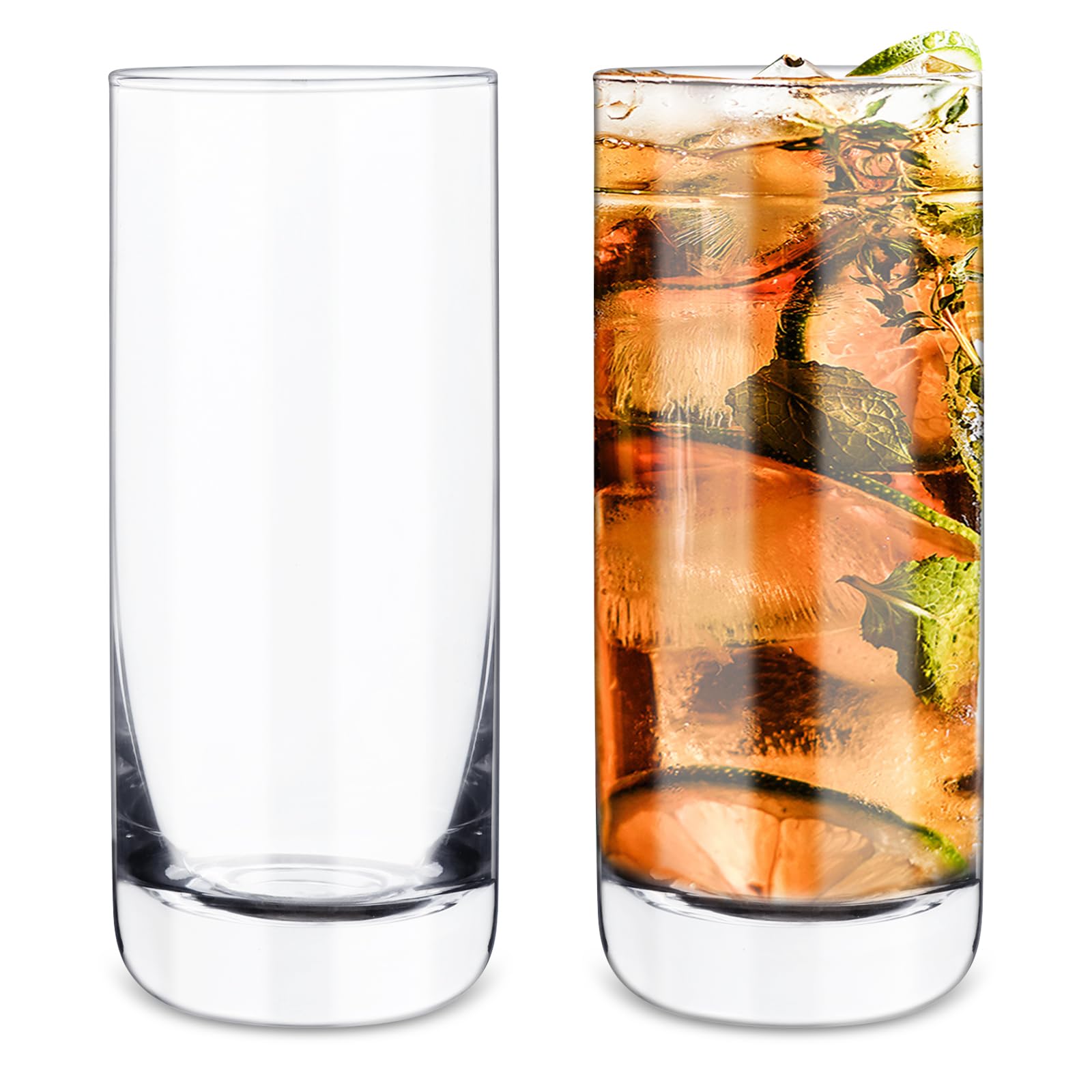 Highball Glasses Set of 2, Large Clear Tall Cocktail Pub Wine Juice Glasses, Glass Tumblers - Dishwasher Safe