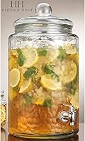 Vista 1 de 3 Gallon Classic Hammered Glass Ice Cold Beverage Drink Dispenser - With Glass Lid 100% Leak Proof Spigot- Wide Mouth Easy Filling For Outdoor