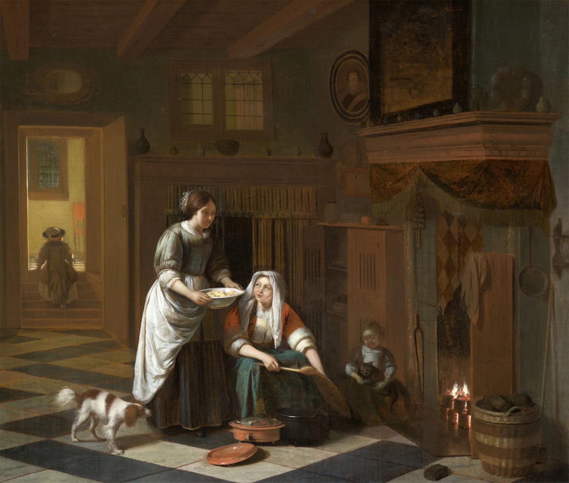 ARTXLXXBN Famous Art Print Poster Vintage Wall Art the Fireside Circa by Pieter De Hooch Canvas Art Poster for Home Decor 60x90cm