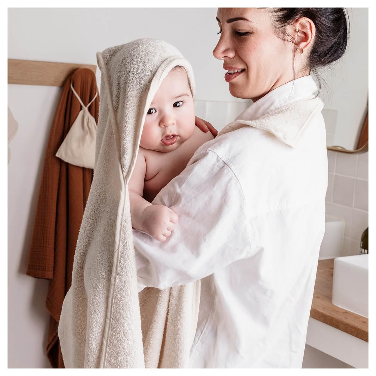 Cape de bain tablier XXL Parent/Bébé en viscose - 100x100 cm - Rose