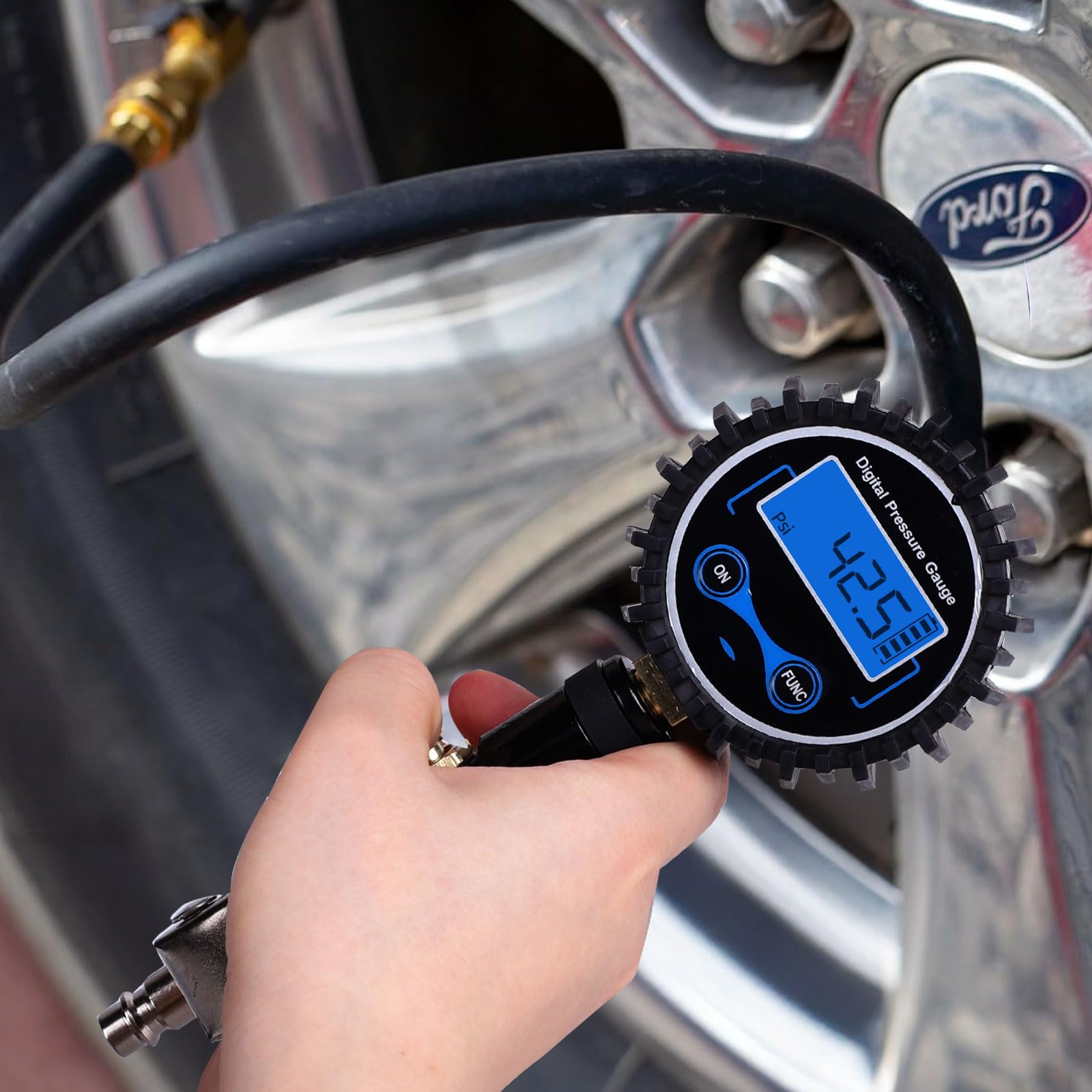 SWAWIS Manometro Pressione Gomme 200 PSI Pistola Gonfiaggio Pneumatici Manometro Digitale Kit Gonfiaggio Pneumatici Auto Gonfiatore per Pneumatici per Auto, Moto, Bicicletta