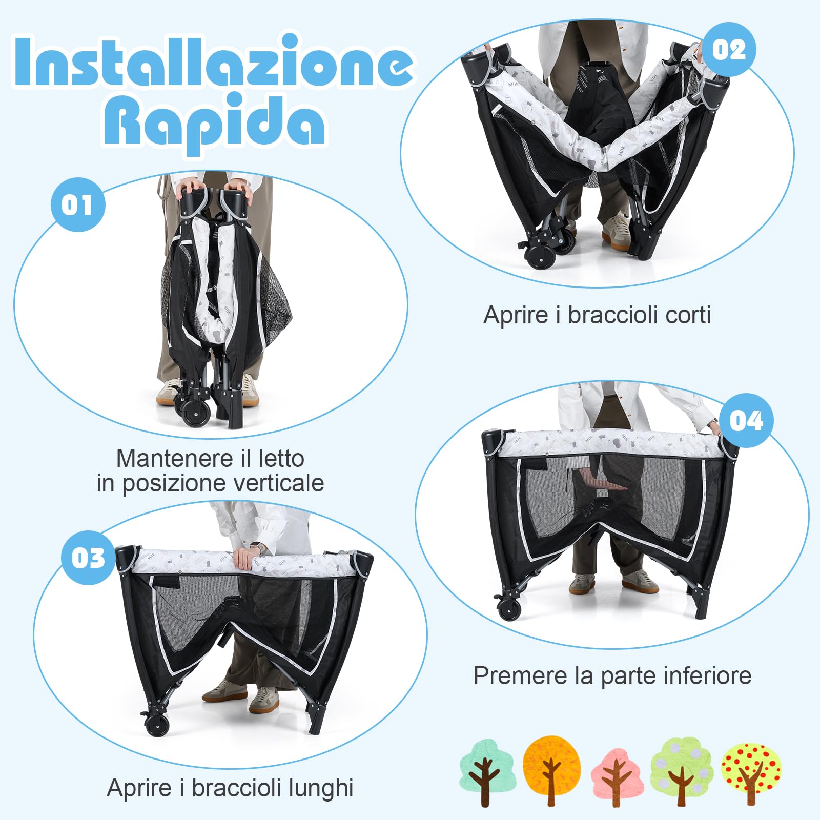 COSTWAY Culla Campeggio Bambini 5 in 1, Lettino Viaggio Neonati Pieghevole con Materasso, Fasciatoio e Tettoia, Box Portatile con Ruote, 2 Giocattoli Appesi e Carillon, per Bambini 0-3 Anni (Bianco)