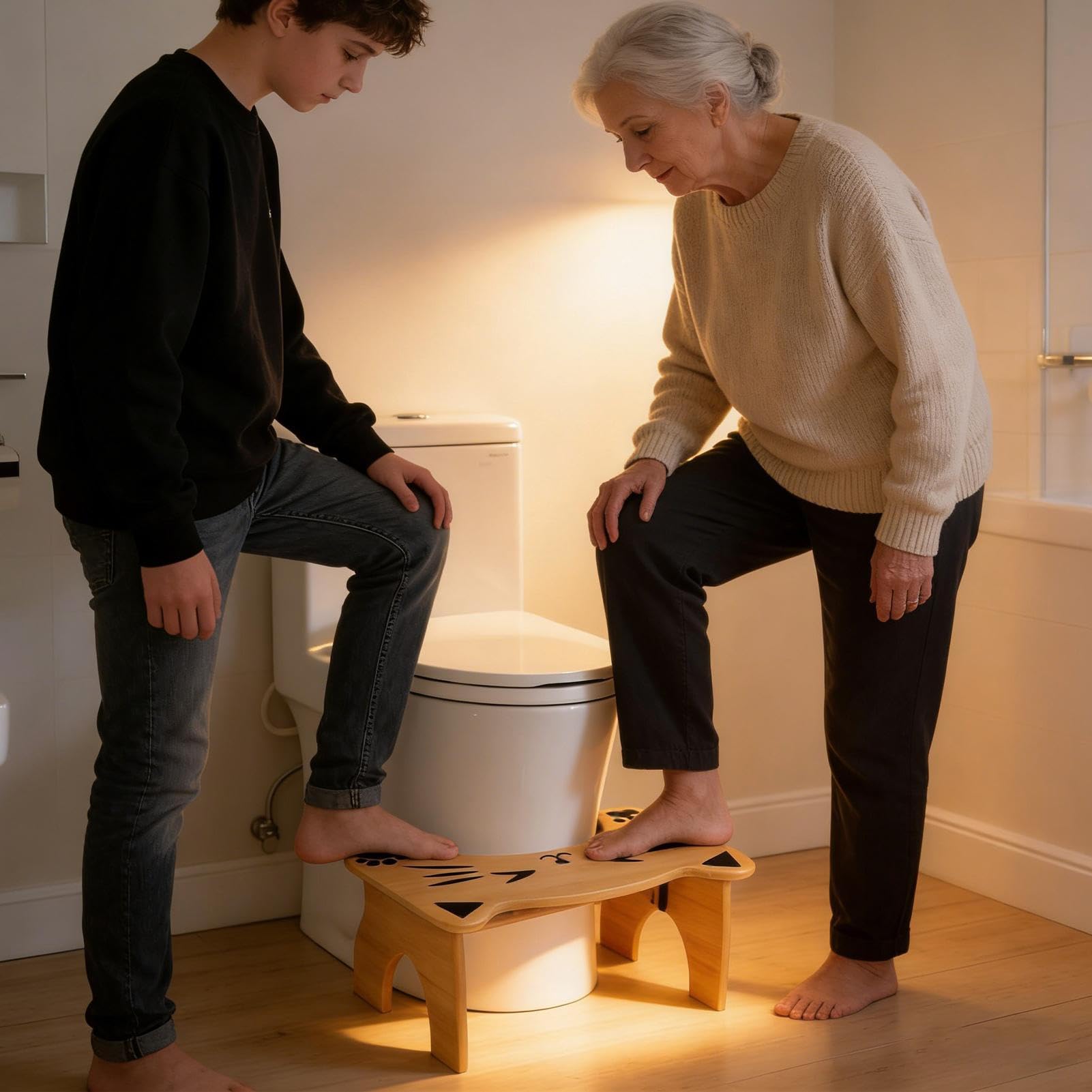 Sgabello da Bagno Pedana Antiscivolo Per La Posizione Di Squat | Sgabello Wc Pieghevole in Legno Altezza 18 Cm Per Adulti, Doccia, Bambini E Anziani