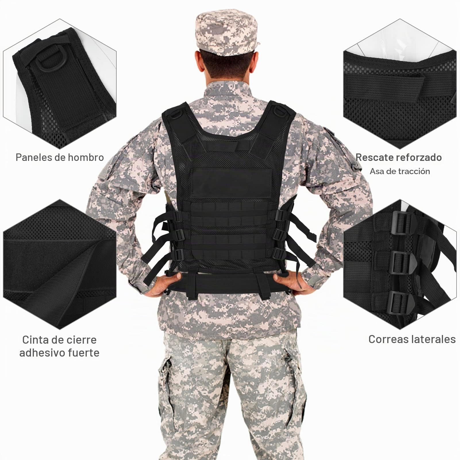 Lixada Chaleco táctico militar de poliéster para airsoft caza negro