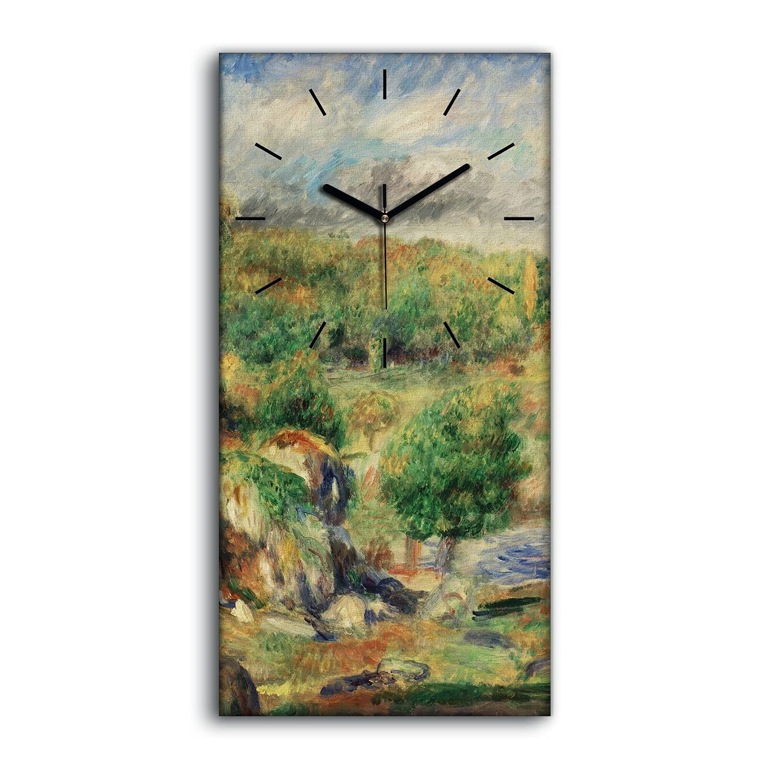 Horloge sur toile 30x60cm de salon au motif d'arbres forestiers et ciel