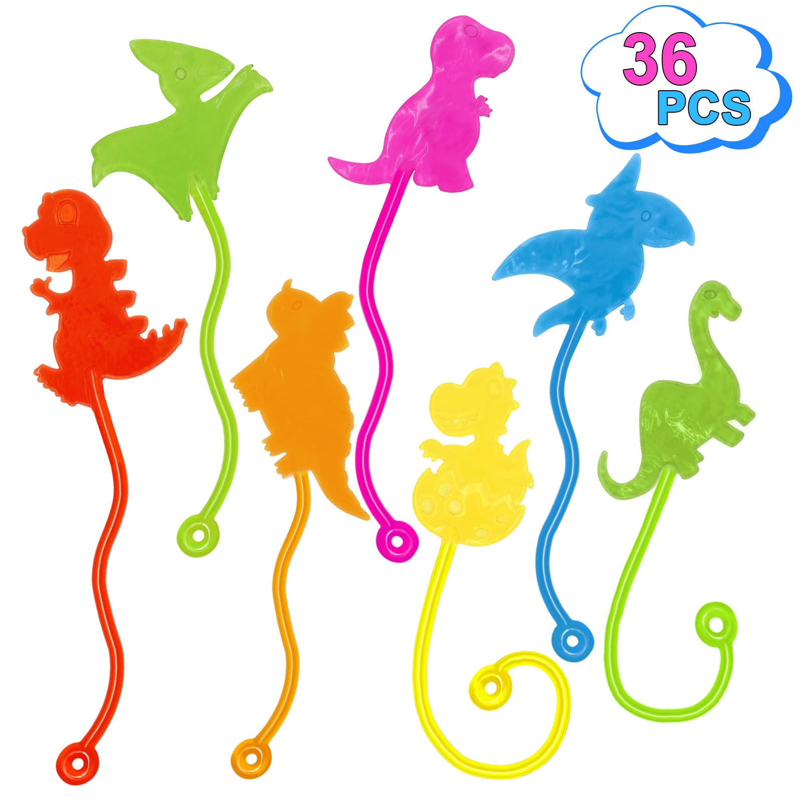 Manos pegajosas de dinosaurio, 36 piezas a granel, recuerdos de fiesta de dinosaurio, para niños, elásticos, juguetes de mano, juguetes de regalo, caja de tesoro, juguetes para aula, premios de
