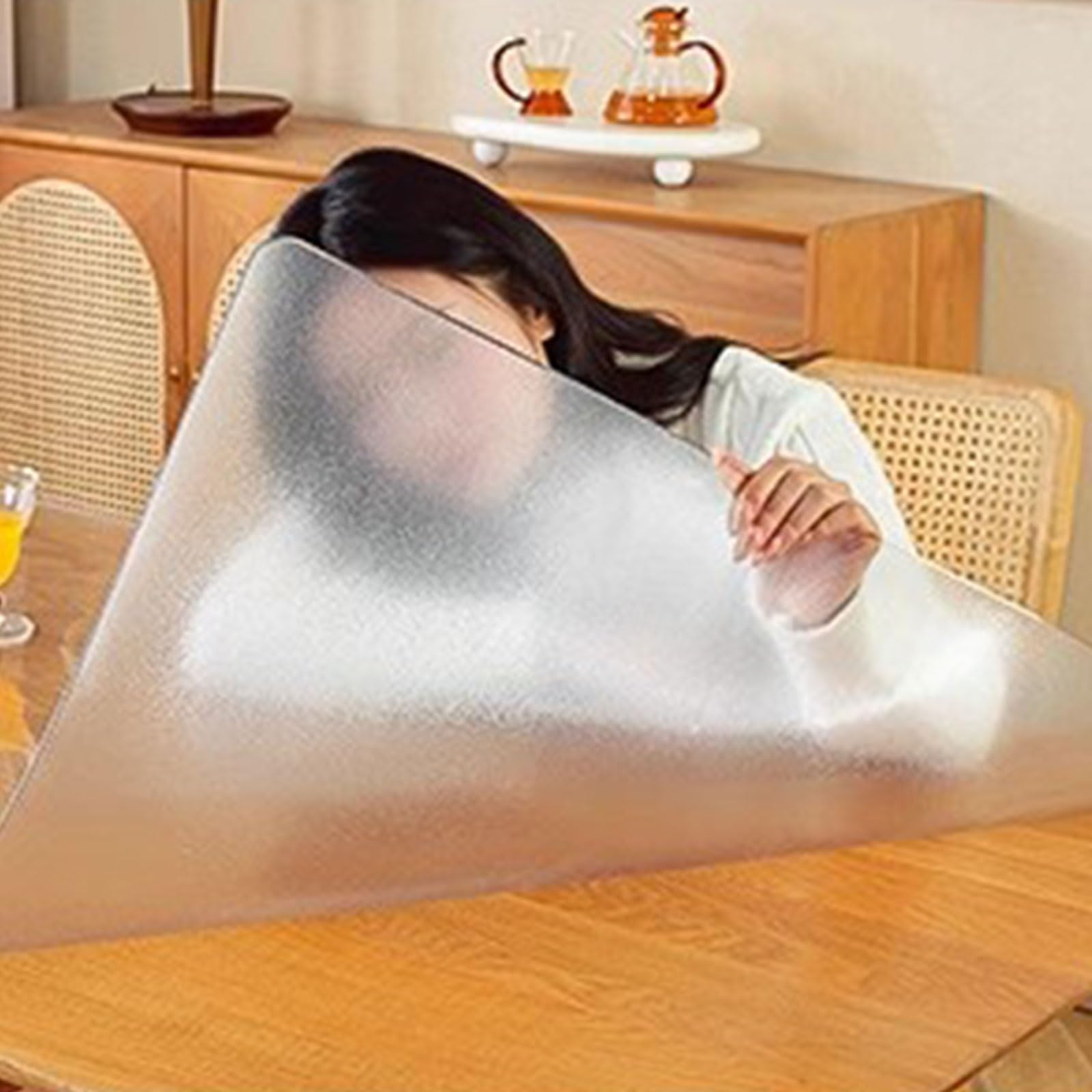 Eiauiuo Transparent PVC Table Protection Film - Crystal Clear, Soft & Odorless Waterproof Tablecloth Mat, Washable & Wear-Resistant For Dining Table, Coffee Table(Frosted 1.2mm,160x240cm)