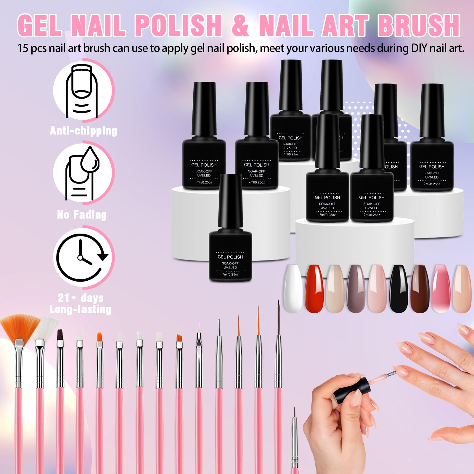 Milai Kit Ongle Gel UV Complet 180W Lampe,Kit Acrylique Ongles Avec Ponceuse pour Ongles - Pour poudre acrylique - DIY