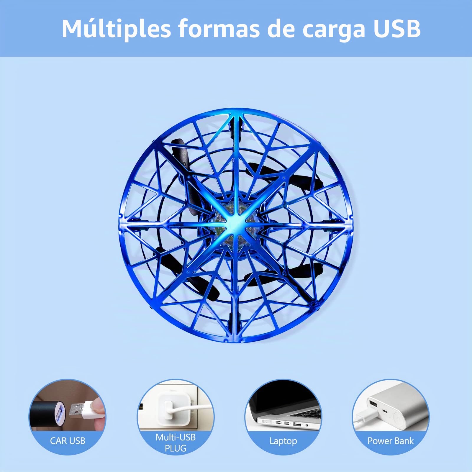 Kizplays UFO Mini Drone, dron de Vuelo controlado a Mano, Luces LED, inducción infrarroja, controlado a Mano, dron de Juguete de Vuelo Recargable para niños de años