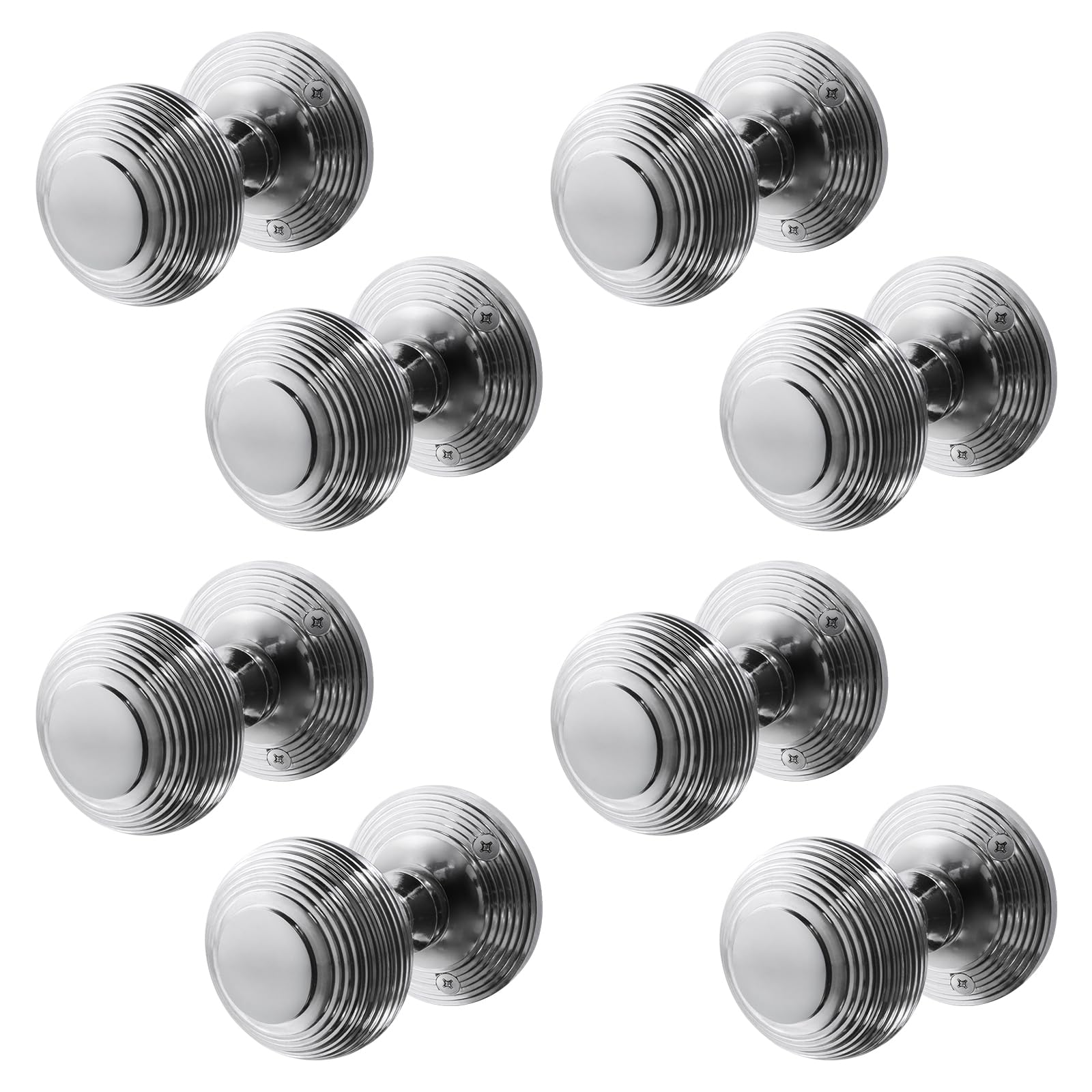 EAI Beehive Door Knobs Polished Chrome | 4 Pairs of Reeded Mortice Knobs (55mm) for Internal Doors