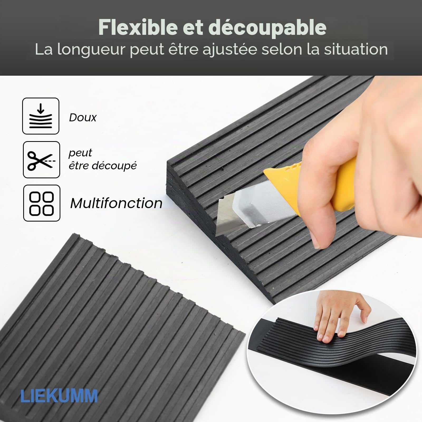 LIEKUMM Rampe de seuil 1 cm, Coupeable Caoutchouc Rampe Fauteuil roulan | Capacité 650 kg Rampe de Seuil Autocollante, Solide, Utilisable en Intérieur et Extérieur, Pour Couloirs et Salles de Bain