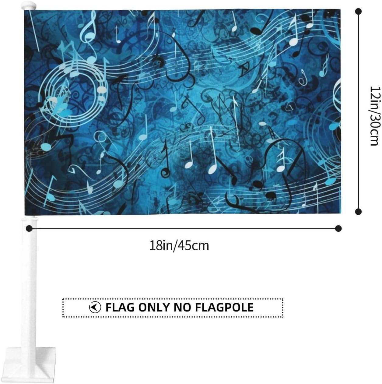 Blue Musical Notes Small Car Flag No Fade Double Sided Car Window Clip Flag Mini Handheld Flag Banner Personalized Car Vehicle Flag 12"X18" For Car Truck Suv image 2