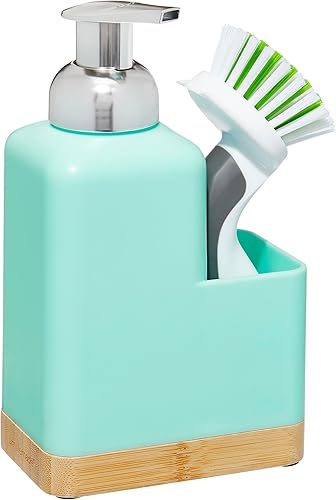 SIMPLEMADE Dispensador de jabón de cocina con soporte para esponja, soporte para cepillos, dispensador de jabón para fregadero, organizador de