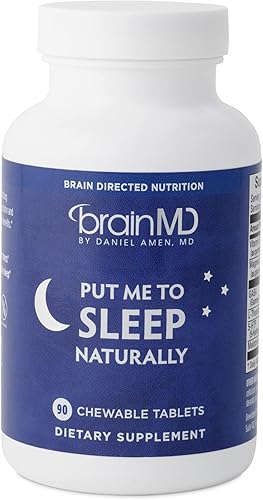 BRAINMD Put Me to Sleep Naturally - 90 tabletas masticables - con melatonina, L-teanina, magnesio, GABA, vitamina B6 y 5-HTP - Sin gluten - 45