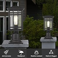 Vista 4 de Lámpara de poste para exteriores, farol de poste exterior con vidrio sembrado en acabado negro, luz de pilar ideal para patio, camino y entrada
