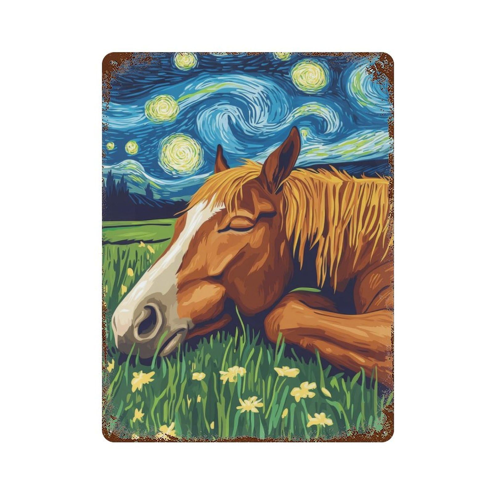 Horse in Starry Night Rusty Metal Tin Sign 15.7"x11.8", for Shed, Workshop And Garage Wall Decor, Novelty Wall Decor