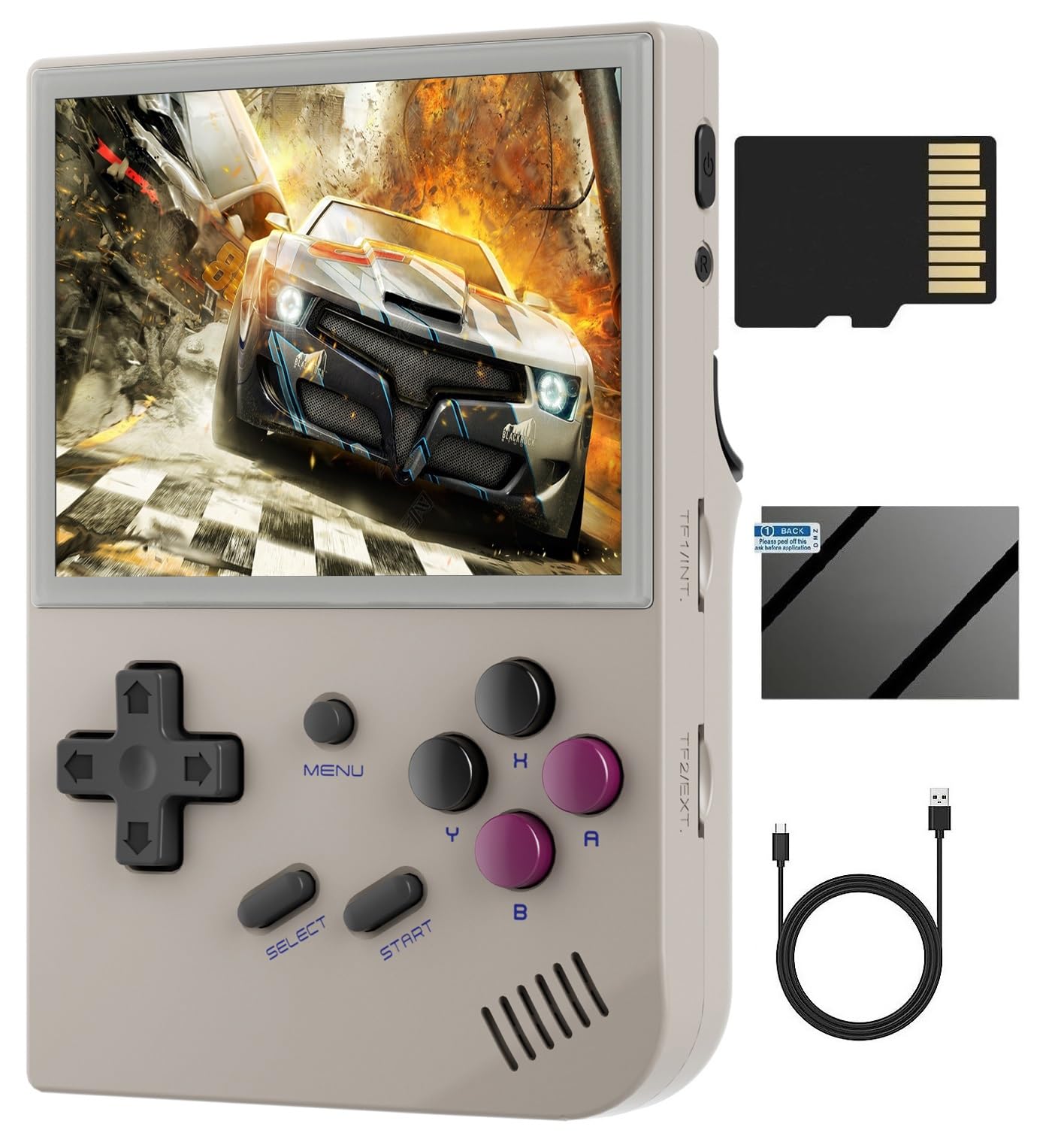 Anbernic RG35XX - Consola de juegos portátil, pantalla IPS de 3.5 pulgadas, sistema Linux integrado, más de 5000 juegos clásicos, compatible con salida de TV HDMI (gris)