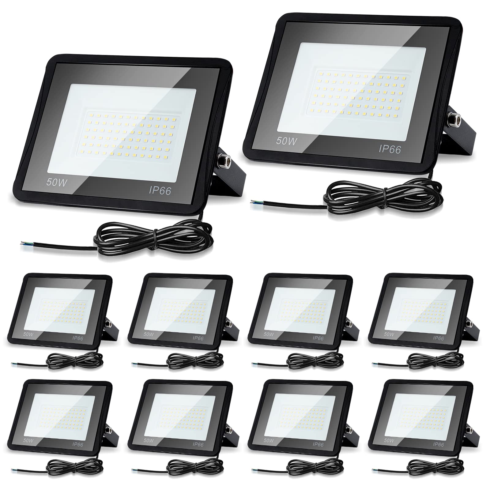 10er 100W LED Strahler Außen, LED Fluter 6000K Kaltweiß 8500LM LED Scheiwerfer IP66 Wasserdicht LED Flutlicht Außenstrahler Außenleuchte für Werkstatt Garage Garten
