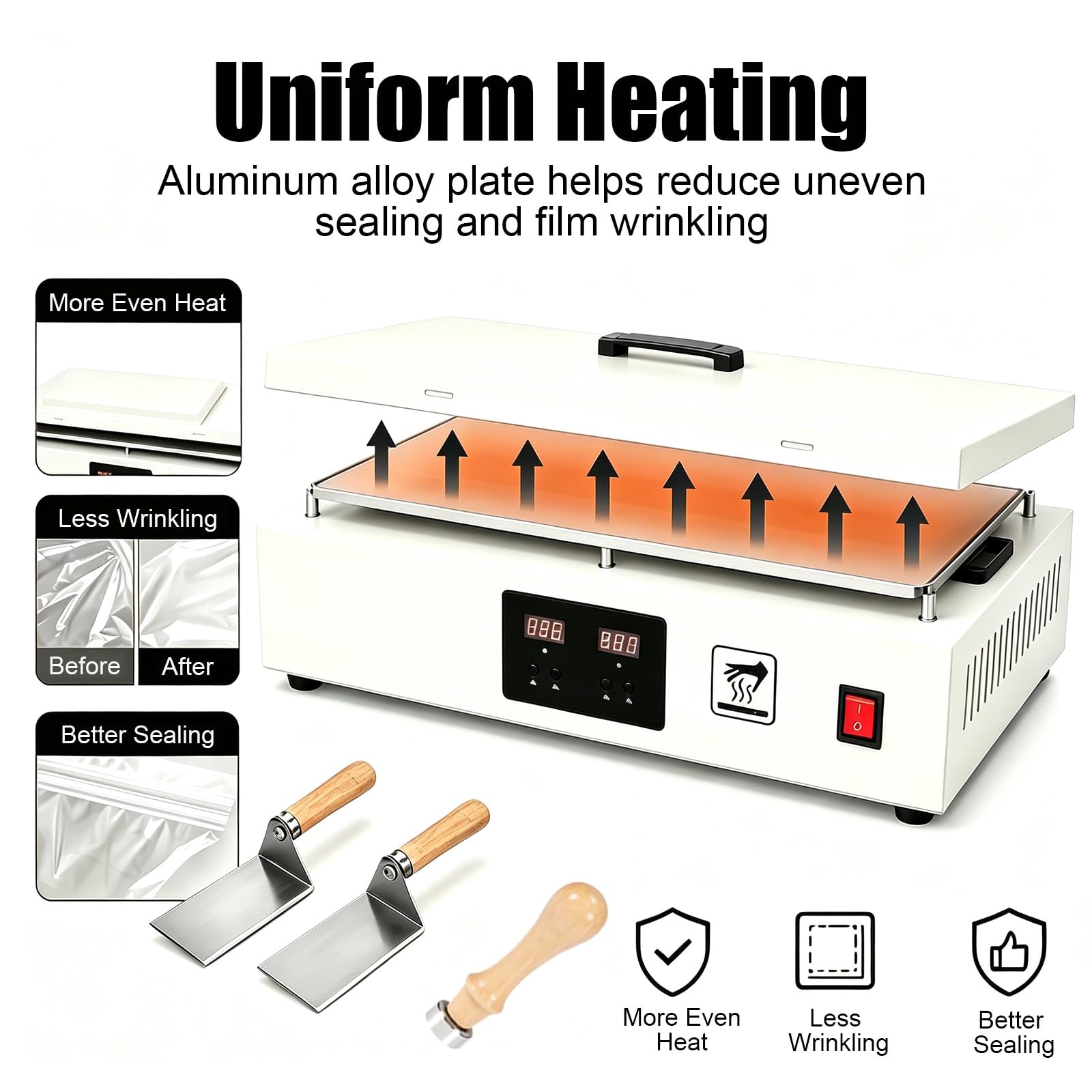 Máquina de sellado térmico de 1200 W, máquina de embalaje de celofán, envoltura manual con borde envuelto aislado y cubierta antipolvo, rollo de envoltura retráctil for embalaje | Máquina de sellado térmico de 1200 W(Blue)