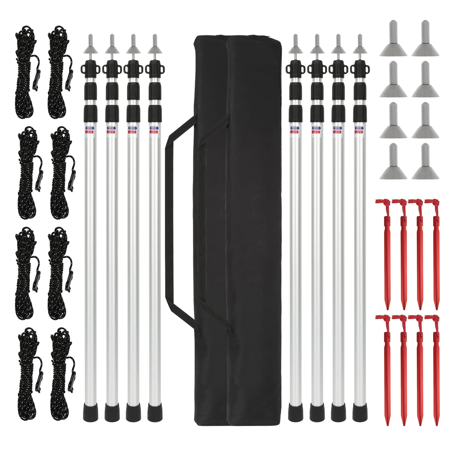 Sonnewelt Lot De 4 Tiges Tente Alliage Aluminium Hauteur Réglable 87-234cm - Mécanisme Twist Verrouillage