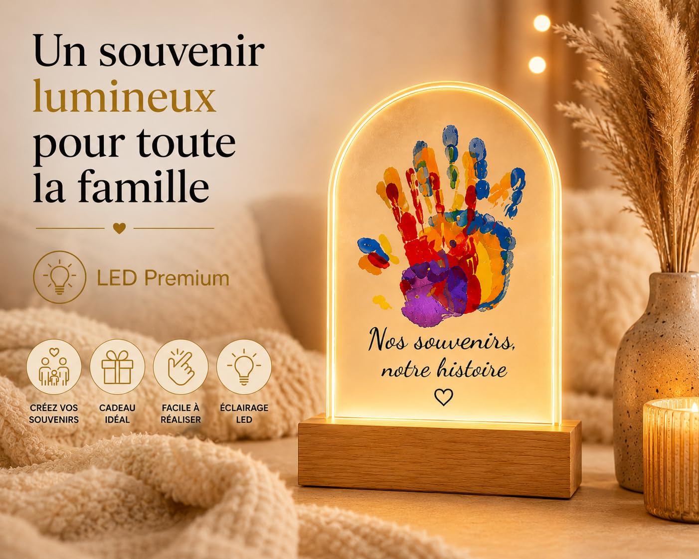 PetiLume Kit Empreinte Famille LED – Cadeau Souvenir Parents