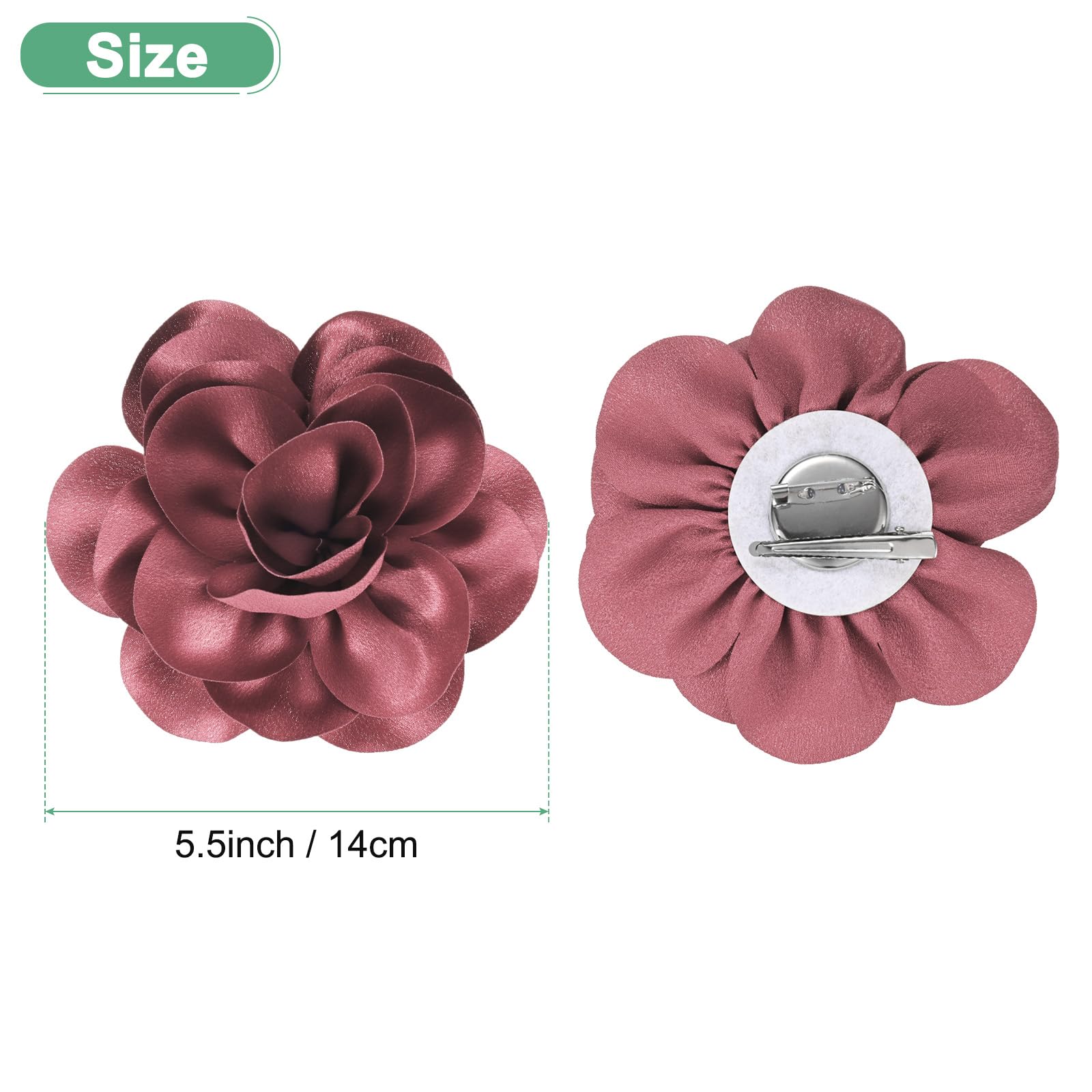 M METERXITY Rose Flower Brooches and Pins for Women 5.5 Inch Lapel Pins Dainty Satin Fabric Big Camellia Hair Flowers Clips for Wedding/Parties/Clothes/Jewelry [14cm - Image 3