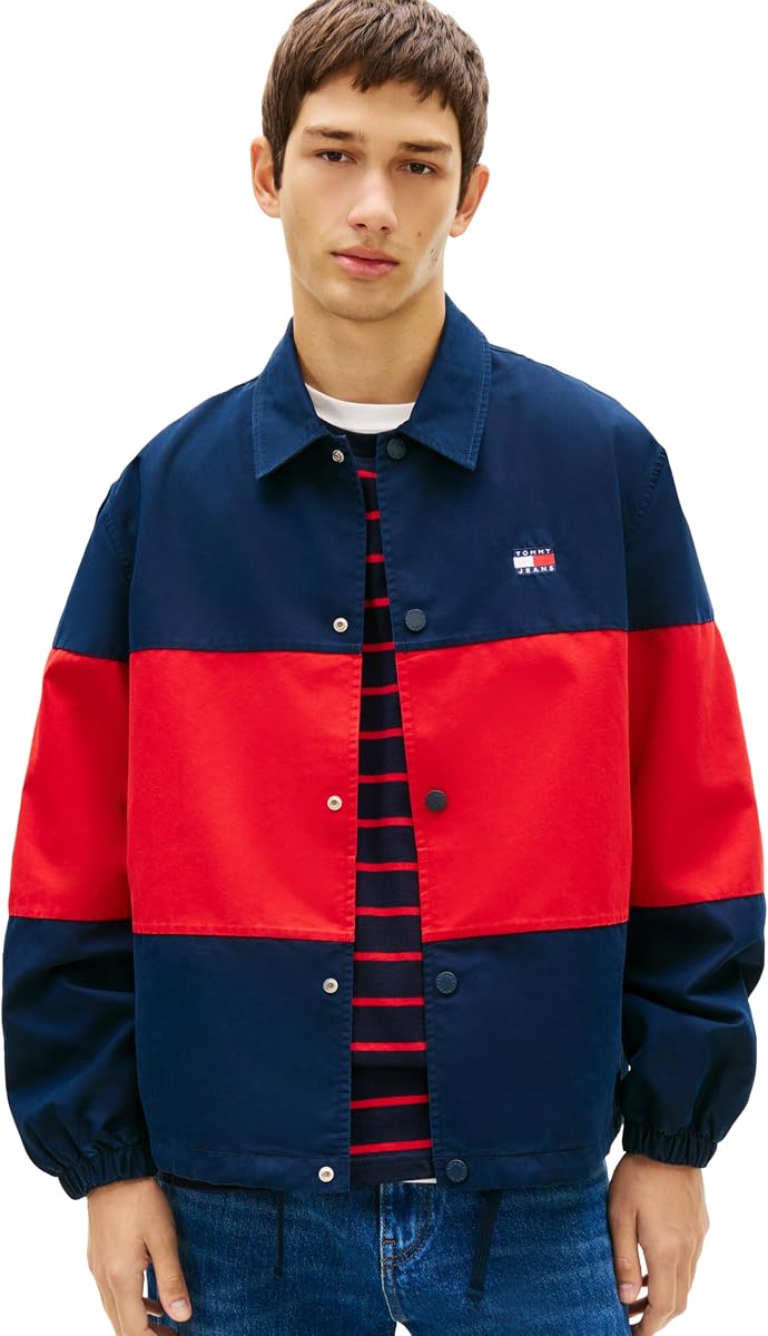 Tommy Jeans Chaqueta tipo camisa ligera con bloques de color para hombre