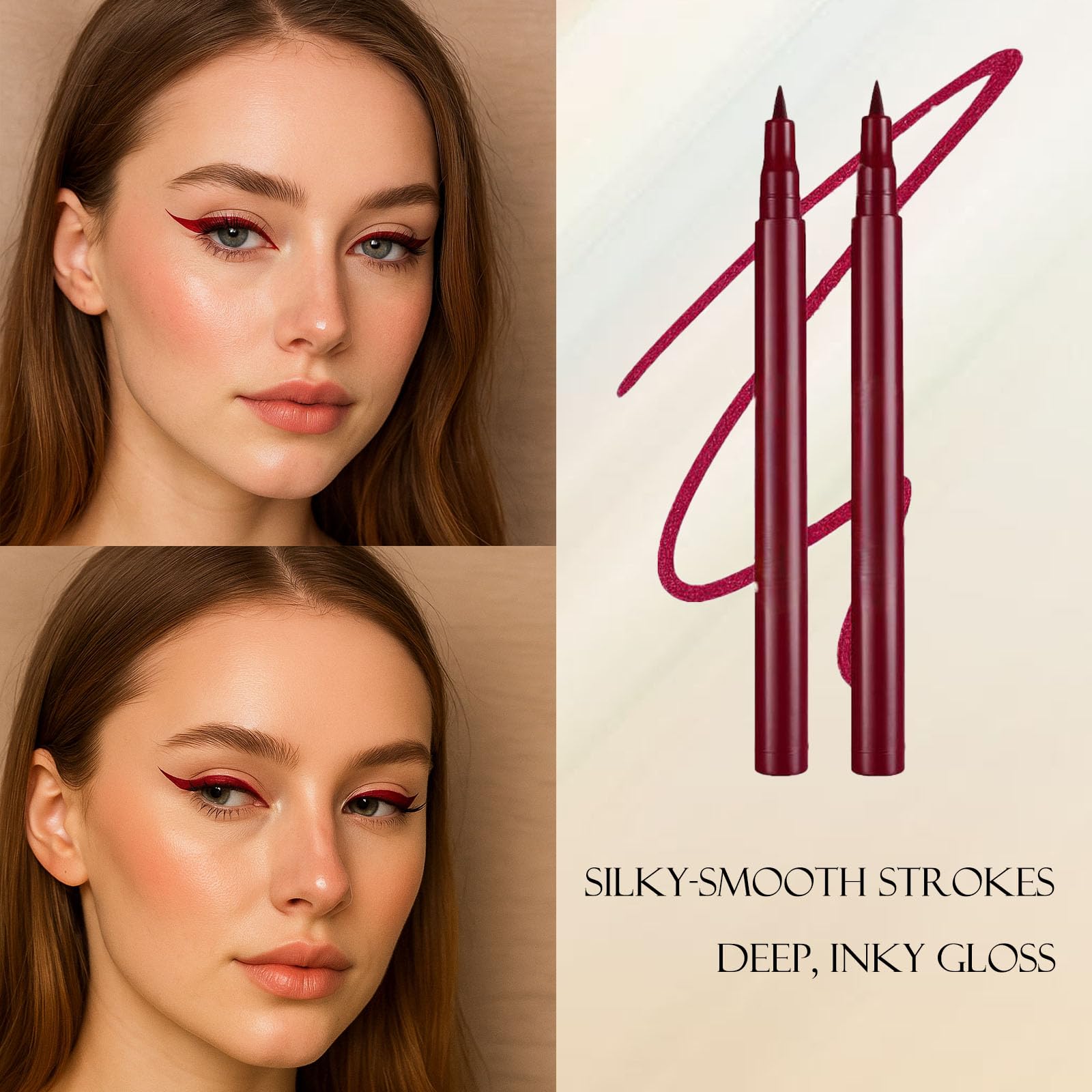 2-Pack Waterproof Liquid Eyeliner Pencil in Red, Ultra Fine Tip for Precise Lines - Image 4