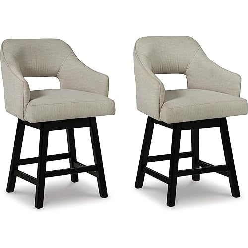 Signature Design by Ashley Tallenger 25" Upholstered Swivel Counter Height Bar Stool, 2 Count, Beige & Dark Brown