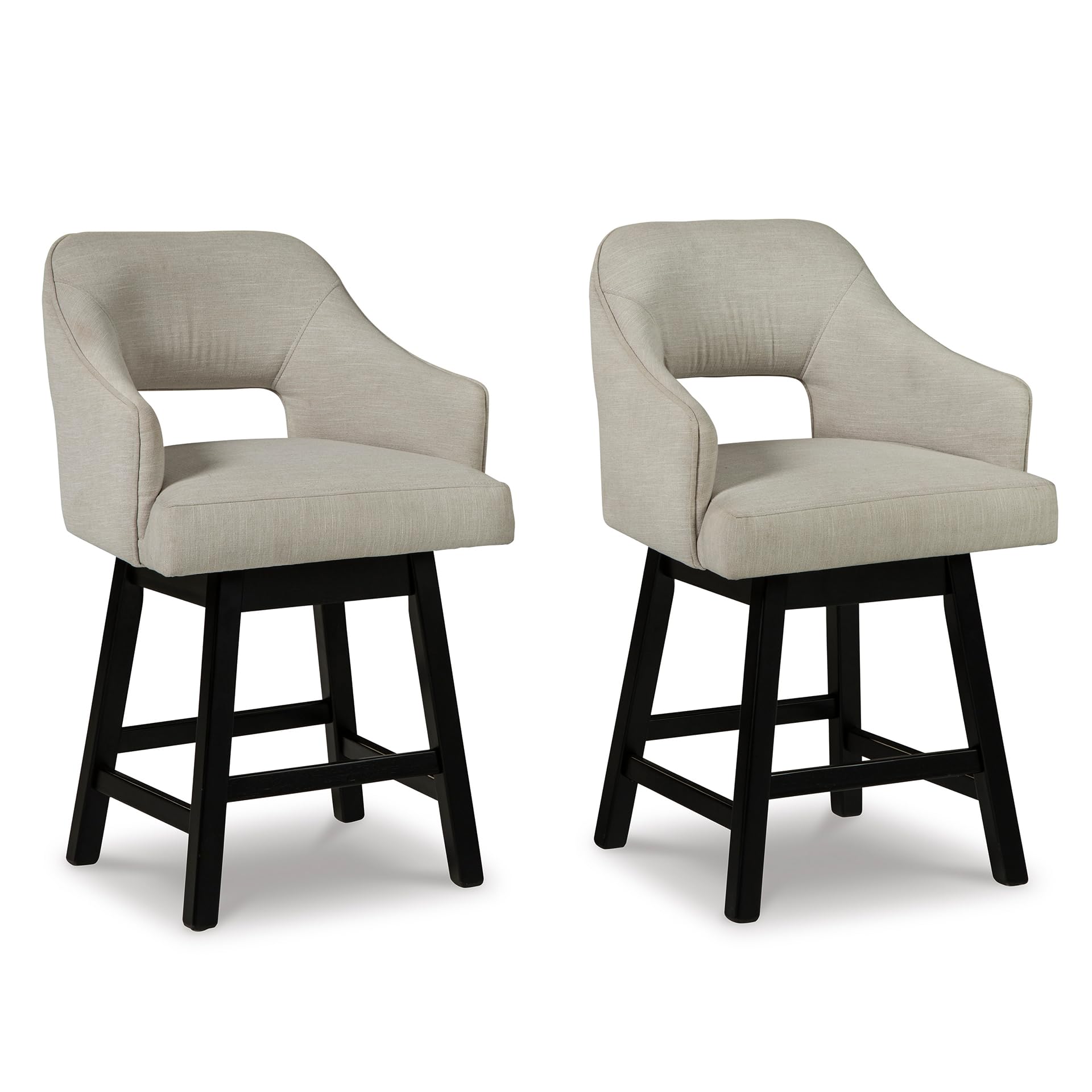 Signature Design by Ashley Tallenger 25" Upholstered Swivel Counter Height Bar Stool, 2 Count, Beige & Dark Brown