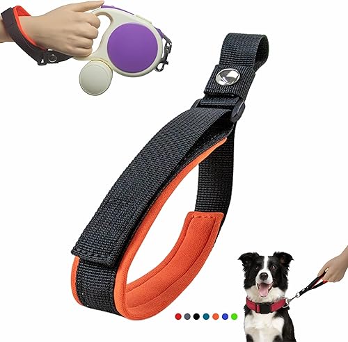 Correa de muñeca para correa retráctil para perro, correa de seguridad ajustable con forro de neopreno suave y gancho bloqueable para control de