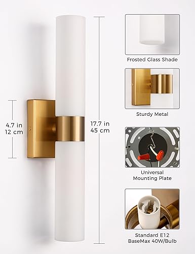 Miniatura 5 de DORESshop Juego de 2 apliques de pared modernos con pantalla de vidrio esmerilado, juego de 2 apliques de decoración de pared para baños, sala de