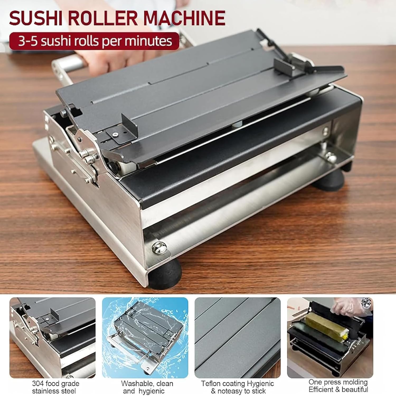 Ręczny wałek do sushi, zestaw do robienia sushi ze stali nierdzewnej, do samodzielnego wykonania sushi do domowych kuchni i kawiarni, 35 mm