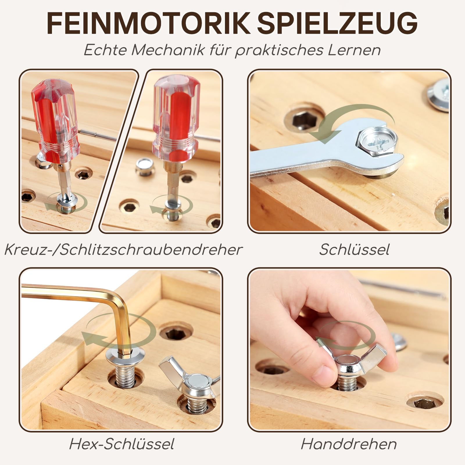 Lehoo Castle Montessori Spielzeug ab 3 4 5 Jahre, Kinder Werkzeugkoffer mit Werkzeug Motorikspielzeug Holzspielzeug Schraubendreher Busy Board, ADHS & Autismus Sensorik Spielzeug Geschenke
