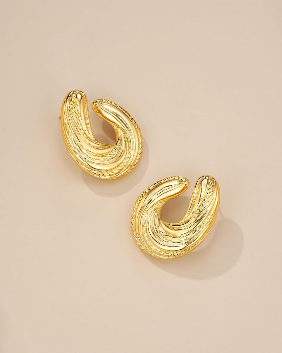 SNGIA18K Gold Plated Dangle Textured Ribbed Irregular Large Leaf Statement Earrings for Women by SNGIA, Handmade Dramatic Geometric Trendy Summer Drop Leaf Flower Jewelry Gifts, Bold Beachy Vintage Plant Fashion Drop Accessories, Vintage Nickle Free Floral Dangling Earrings. - Image 5