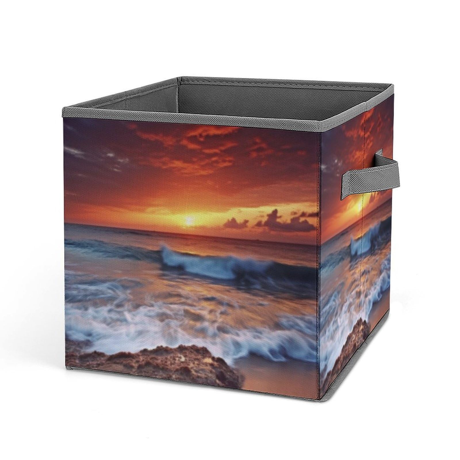 JTREHY Sea Water Dusk Beach Sunset Printed Foldable Storage Box, 10.6 Inches Fabric Storage Box for Wardrobe, Bedroom, Utility Room