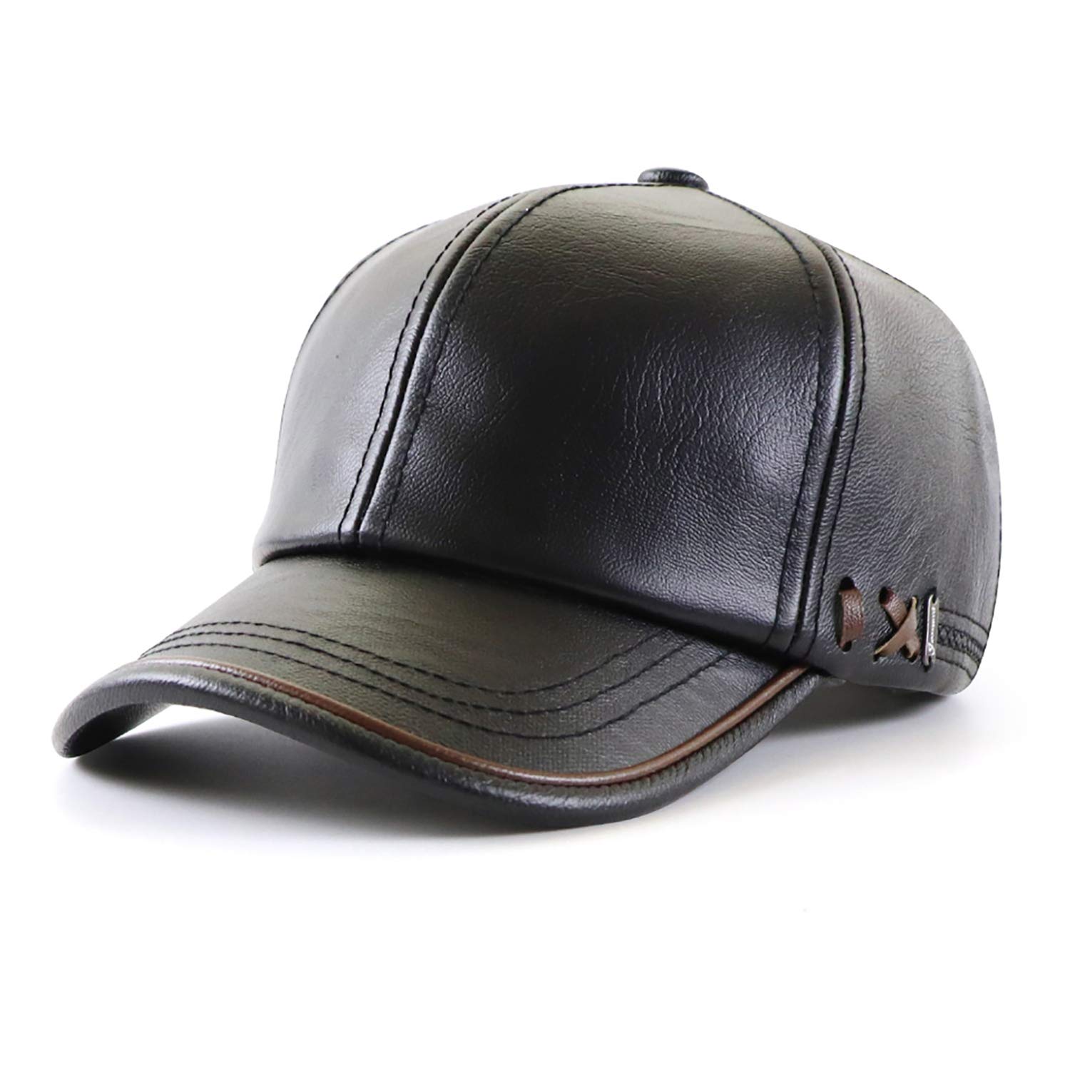 Lipodo Cappellino In Pelle Da Uomo – Baseball A 6 Pannelli, Chiusura Posteriore, Visiera Da 7,5 Cm, Autunno-Inverno, Taglia Unica 58-61 Cm