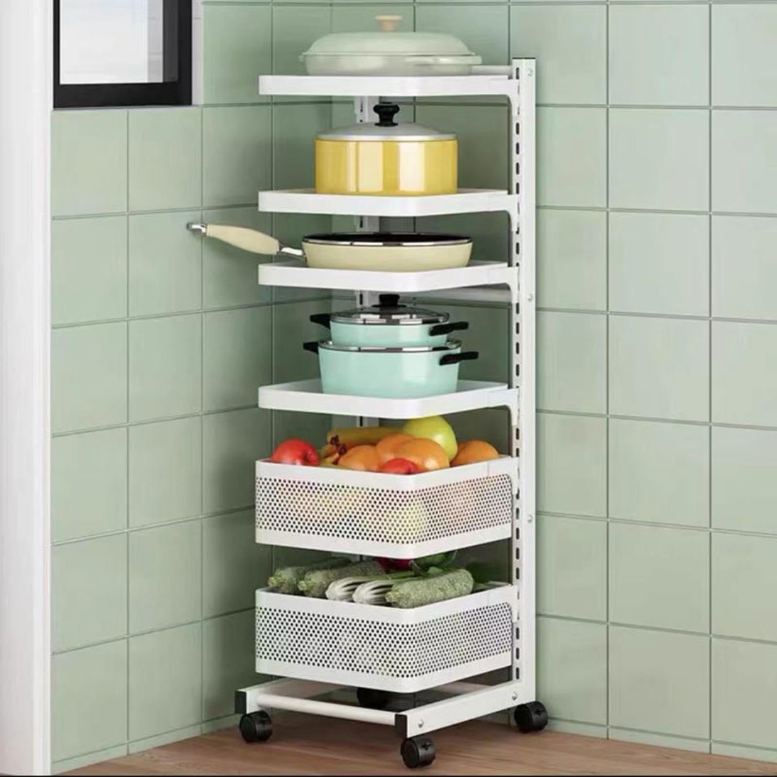 Soporte para ollas y sartenes de cocina con diseño expandible, color negro, 5 tablas, 4 ganchos y 1 cesta para tapa de armario, solución de almacenamiento