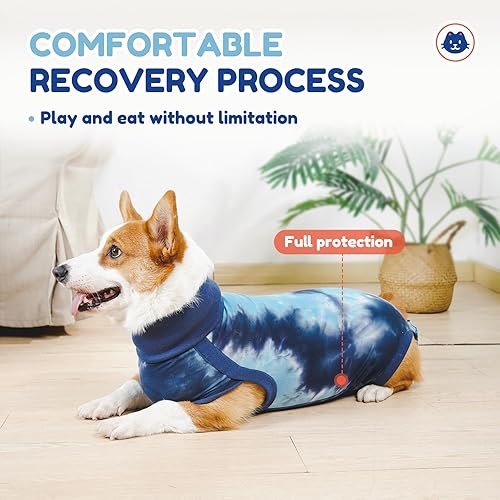 Miniatura 6 de Traje de recuperación transpirable para perros para hombres y mujeres, mameluco de perro azul teñido anudado para heridas abdominales, alternativa