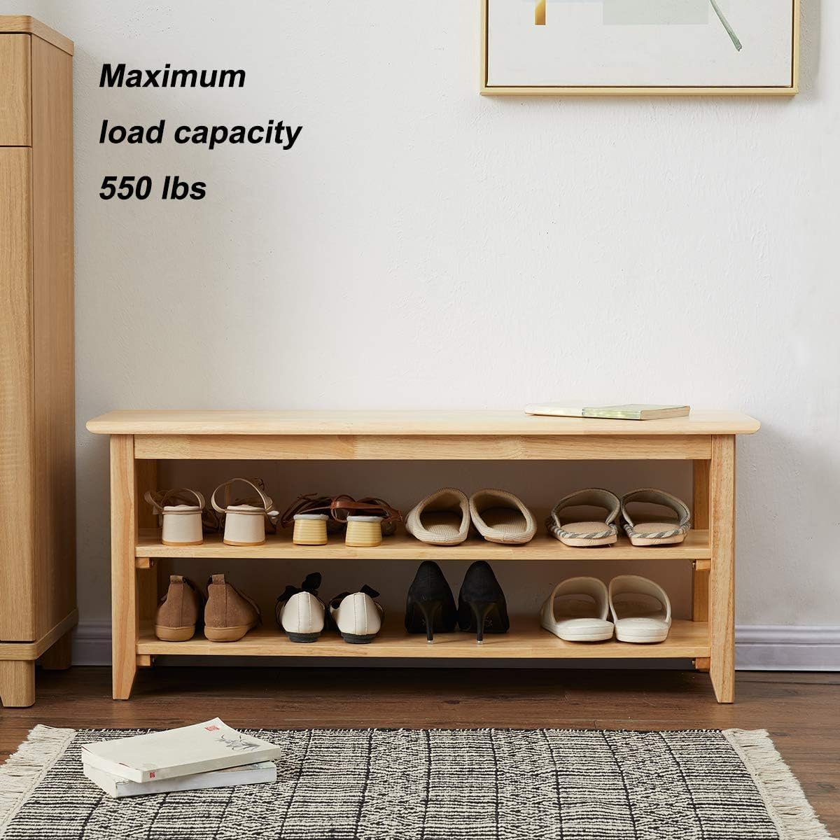 FCXWEVR Entryway Shoe Bench Leather Upholstered Shoe Storage Stylish Entryway Organizer Modern Shoe Rack Comfy Hallway Seating Multifunctional Shoe Cabinet SpaceSaving Design