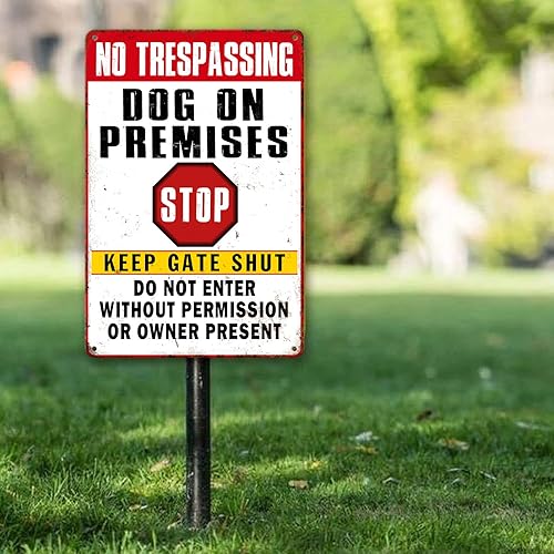 Miniatura 3 de Letreros de Beware Of Dog  No Trespassing & Dog On Premises (paquete de 2) divertidos letreros de metal para jardín y patio