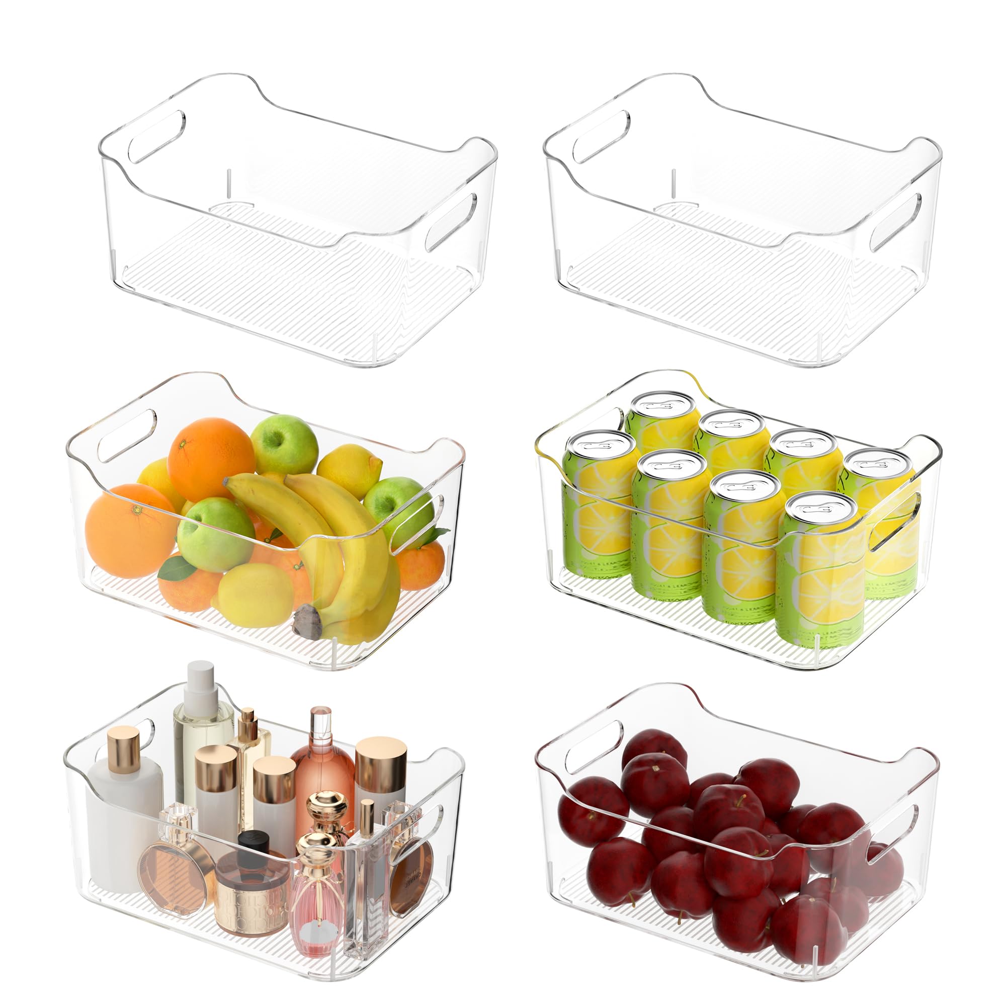Contenedores de almacenamiento de plástico transparente, organizadores de despensa y contenedores de almacenamiento, contenedores organizadores de refrigerador con asa, artículos