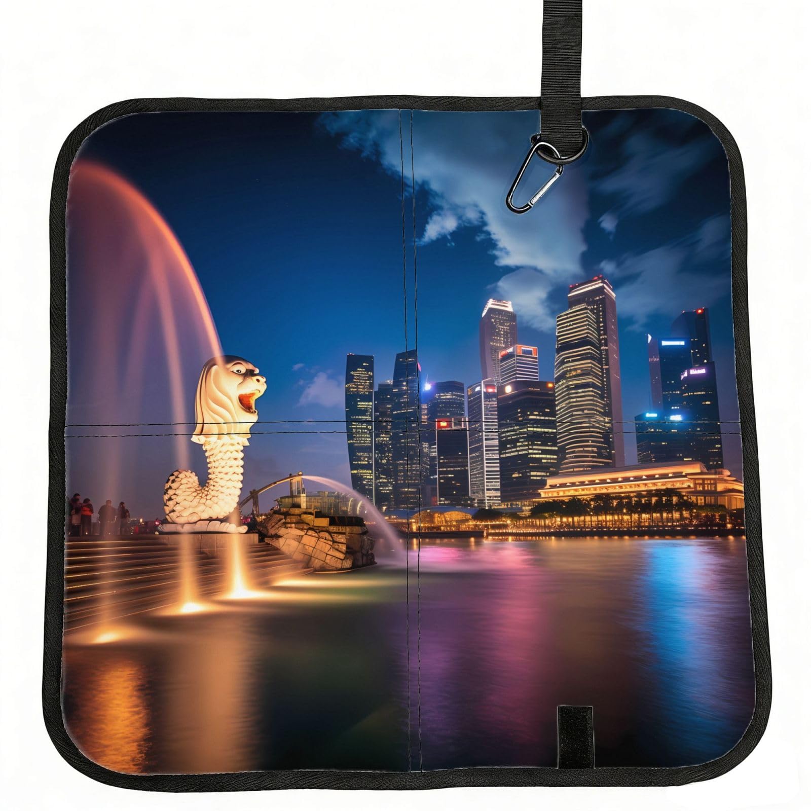 WZYCWB Singapore Fishtail Lion Foldable Seating Cushion with Carabiner - Stadium Mat for Camping, Hiking and Outdoor Activities