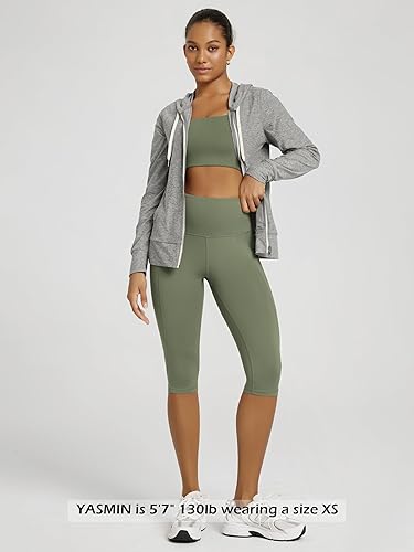 Miniatura 633 de ODODOS - Leggings tipo capri de mujer, no se traslucen y modelan el abdomen, con cintura alta y bolsillos; para hacer yoga, atletismo, ejercicio