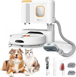 Teendow Aspirador e esfregão robô D20S Max+, sucção 6000Pa para pelos de animais de estimação, com base autoesvaziadora e peças de cuidados para animais de estimação, 10 semanas de limpeza mãos-livres