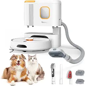 Teendow Aspirador e esfregão robô D20S Max+, sucção 6000Pa para pelos de animais de estimação, com base autoesvaziadora e peças de cuidados para animais de estimação, 10 semanas de limpeza mãos-livres